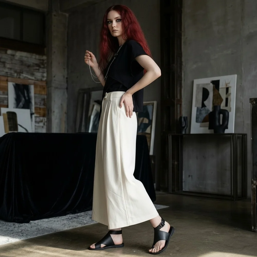 Maeve Anthropologie The Avery Pleated Wide Leg Crop Pants Cream 2 - Picture 2 of 16